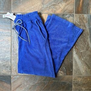Sundry Loop Terry Wide Leg Crop Lounge Pants NWT Size Large Blue